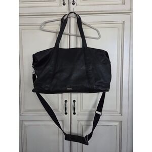 Msk Faux Leather Travel Bag Satchel Plaid Lined Crossbody Strap Overnight Duffle